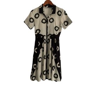 Black & Cream Short Sleeve Shirt Dress with Circle Print